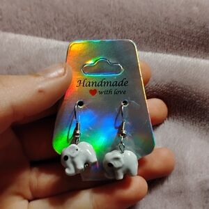 Dainty cute gray silly little elephant earrings